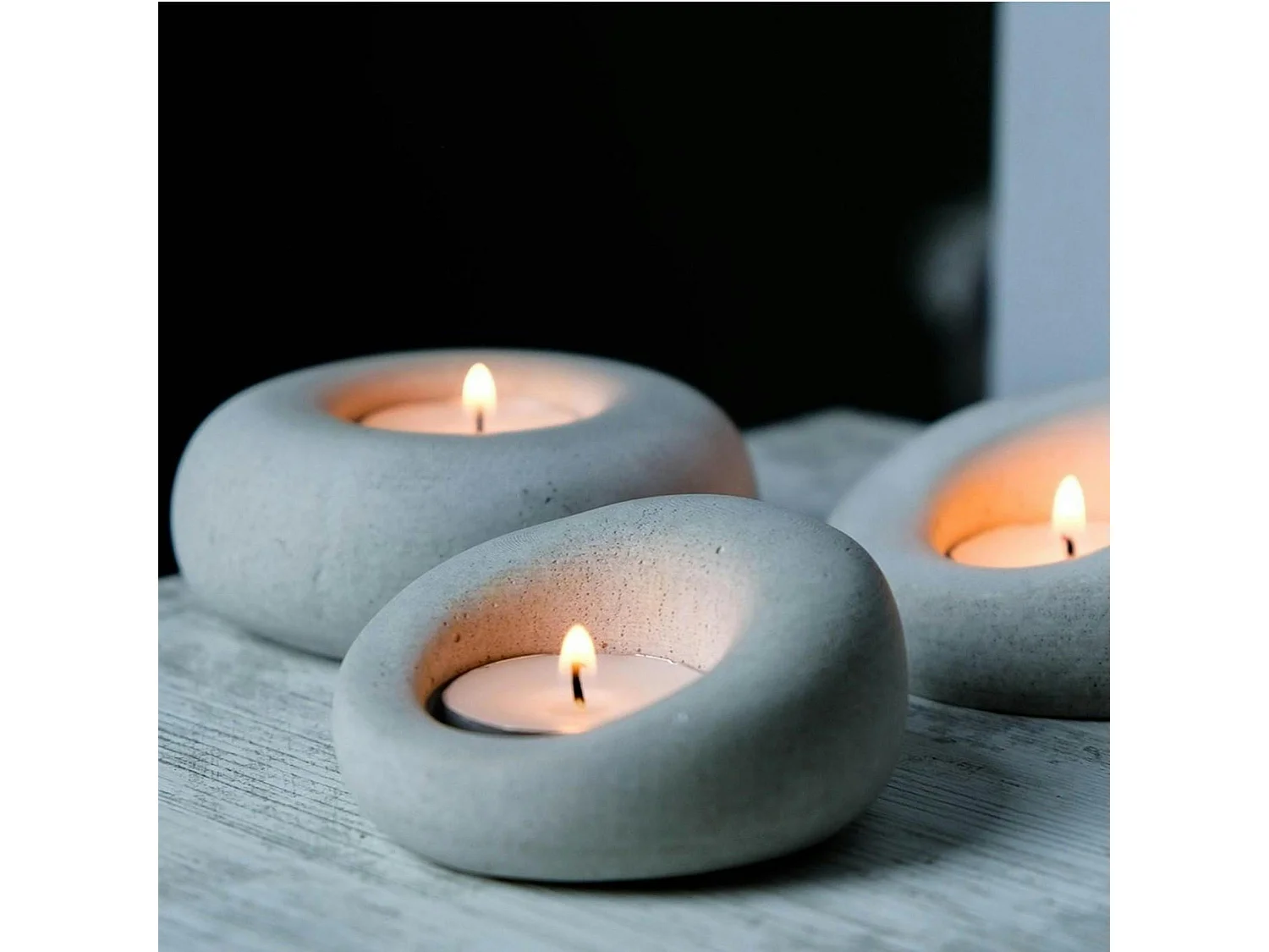 Bougeoirs design en béton gris – lot de 3