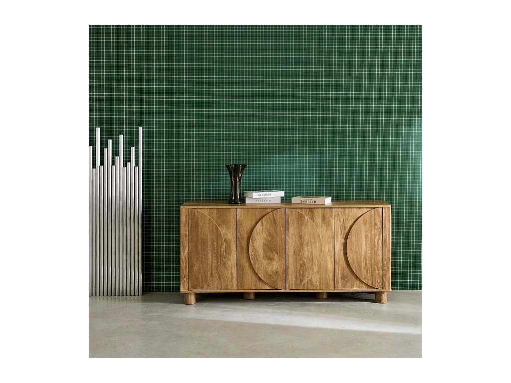 Credenza esotica effetto legno di mango 4 ante 155cm, albero di mango