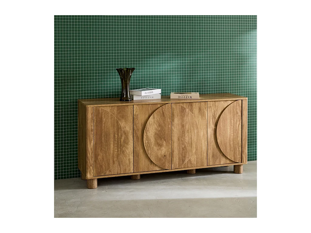 Credenza esotica effetto legno di mango 4 ante 155cm, albero di mango