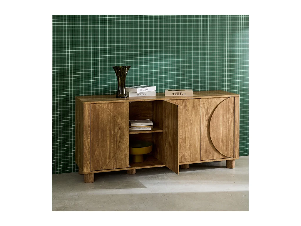 Credenza esotica effetto legno di mango 4 ante 155cm, albero di mango