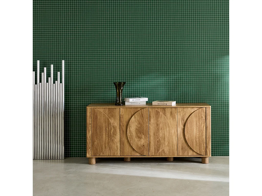 Credenza esotica effetto legno di mango 4 ante 155cm, albero di mango