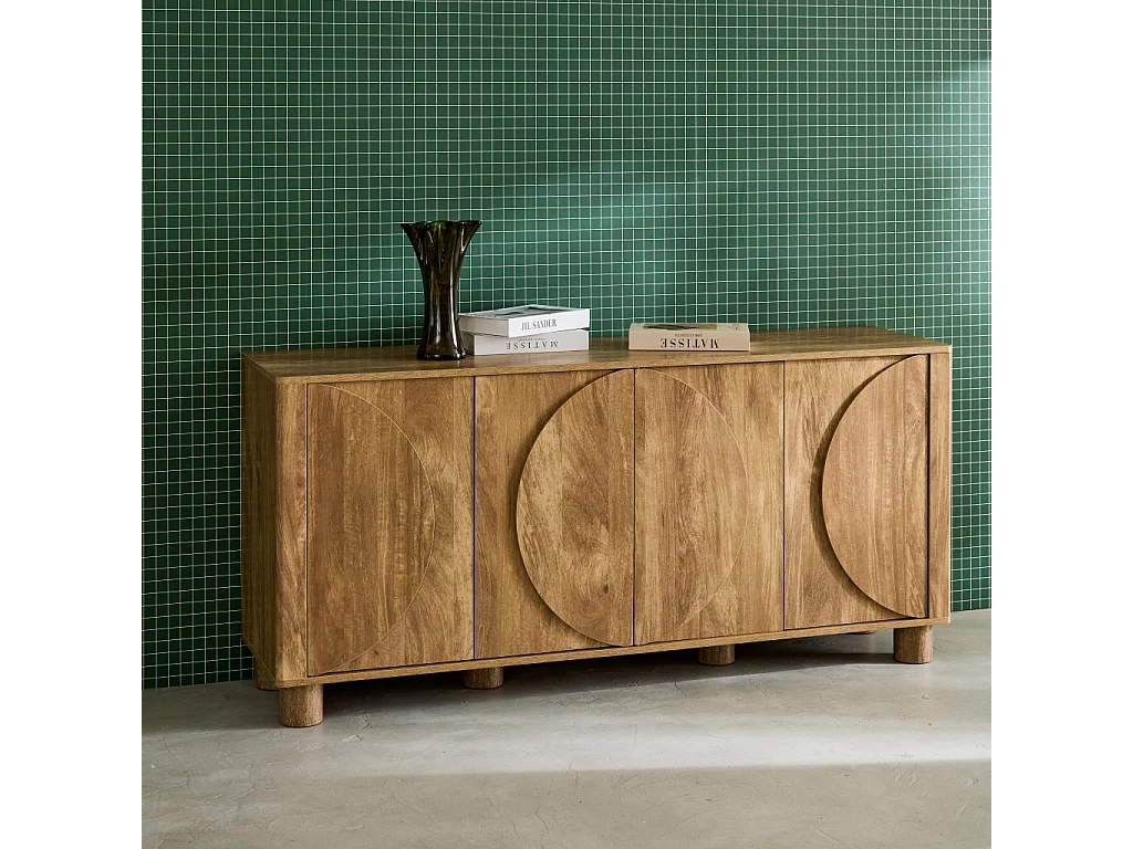 Credenza esotica effetto legno di mango 4 ante 155cm, albero di mango