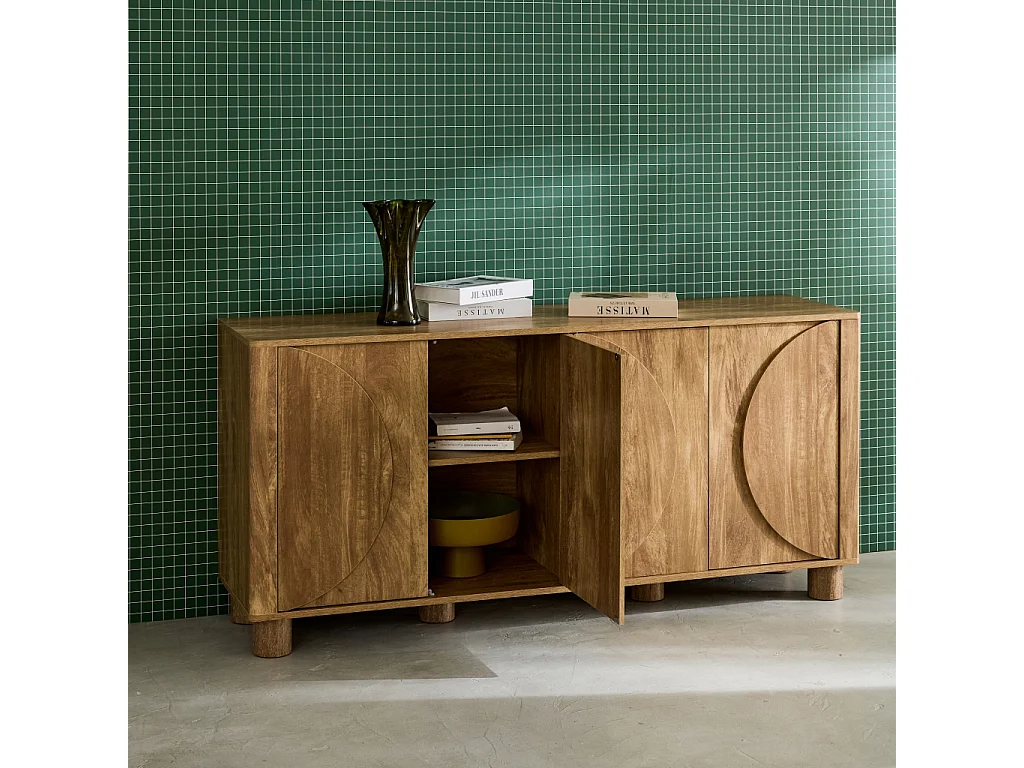 Credenza esotica effetto legno di mango 4 ante 155cm, albero di mango