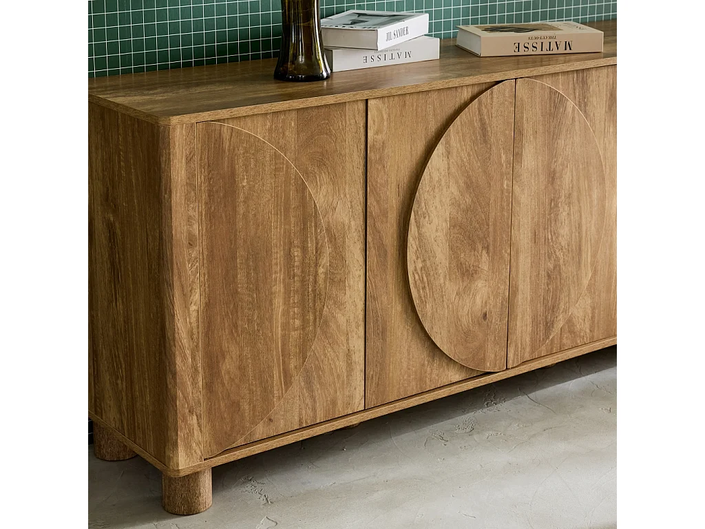 Credenza esotica effetto legno di mango 4 ante, 155cm, albero di mango