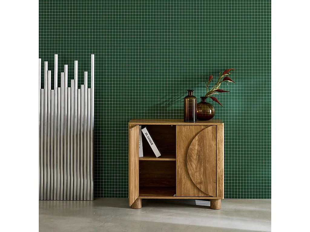 Aparador exótico efecto madera de mango con 2 puertas, 80cm marrón