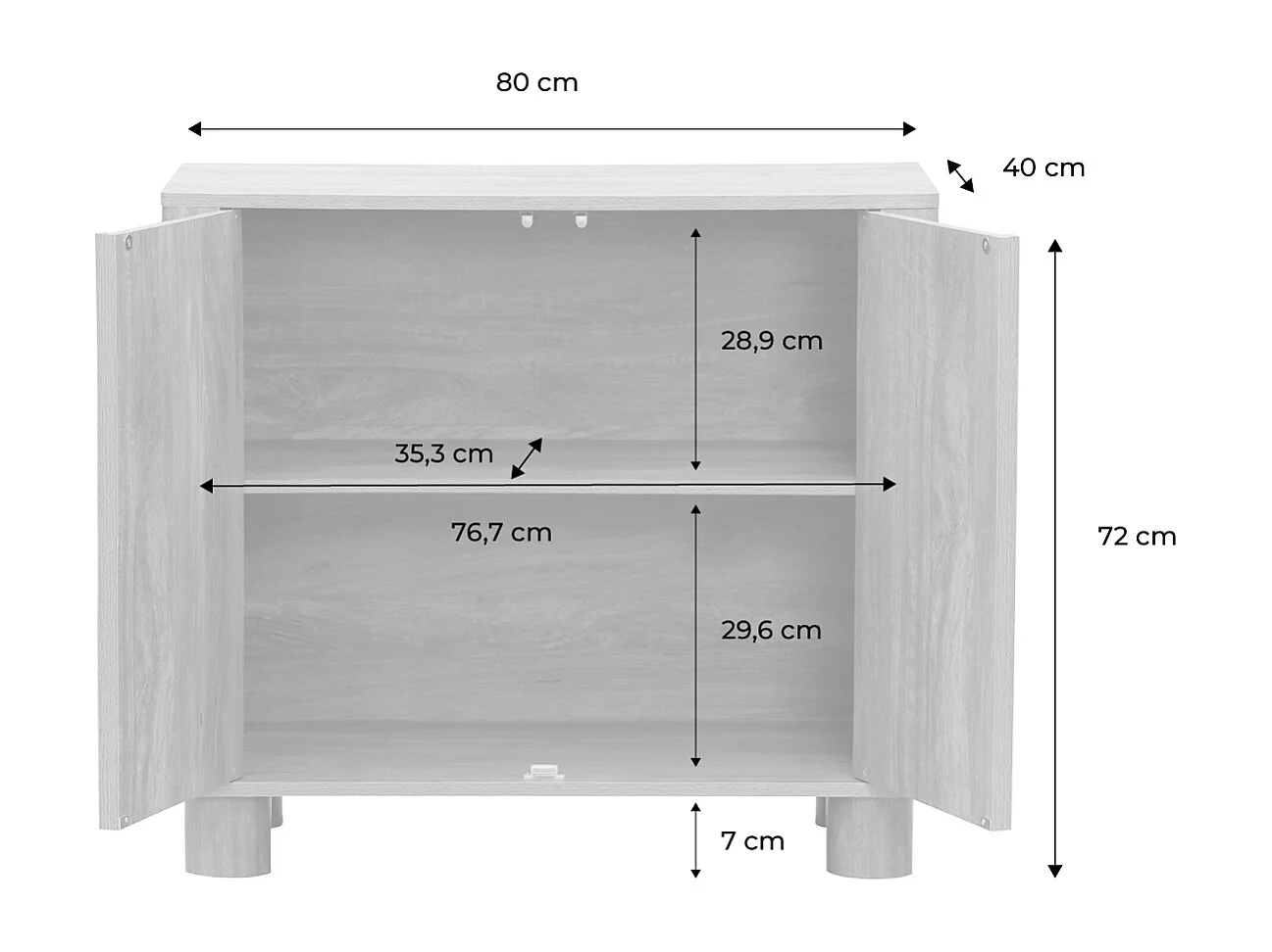 Aparador exótico efecto madera de mango con 2 puertas, 80cm marrón