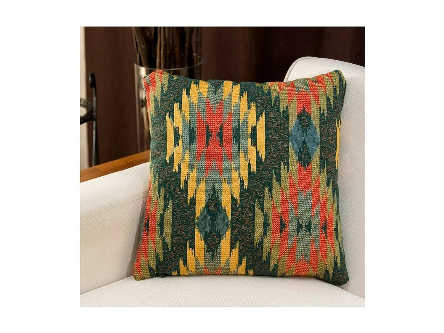 Coussin ethnique – motif aztèque fond vert IZMIR