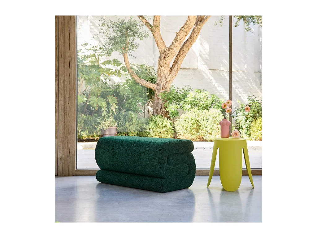 Banc design revêtement bouclette vert 1-2 places L 92 x P 50 x H 45cm - Sasha