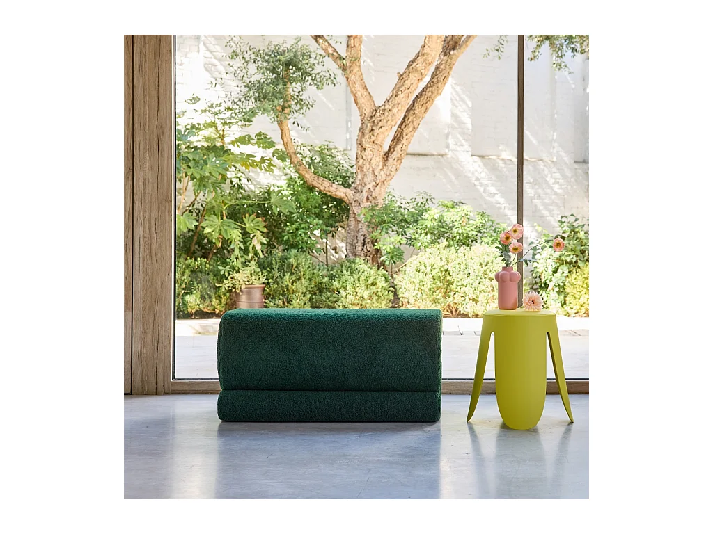 Banc design revêtement bouclette vert 1-2 places L 92 x P 50 x H 45cm - Sasha