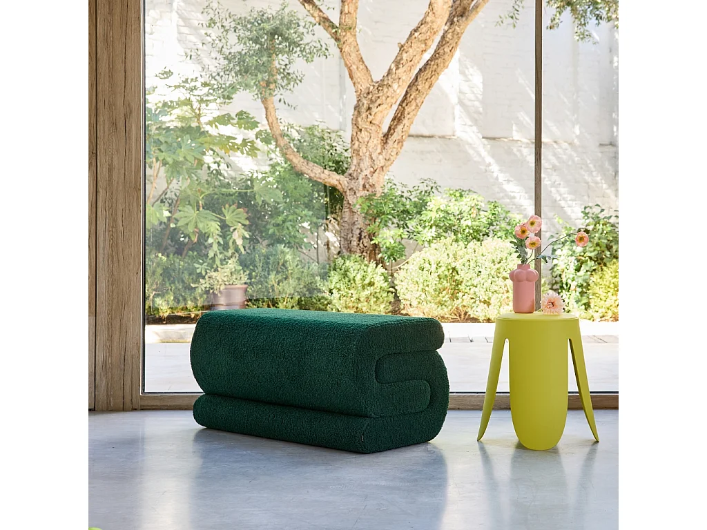 Banc design revêtement bouclette vert 1-2 places L 92 x P 50 x H 45cm - Sasha