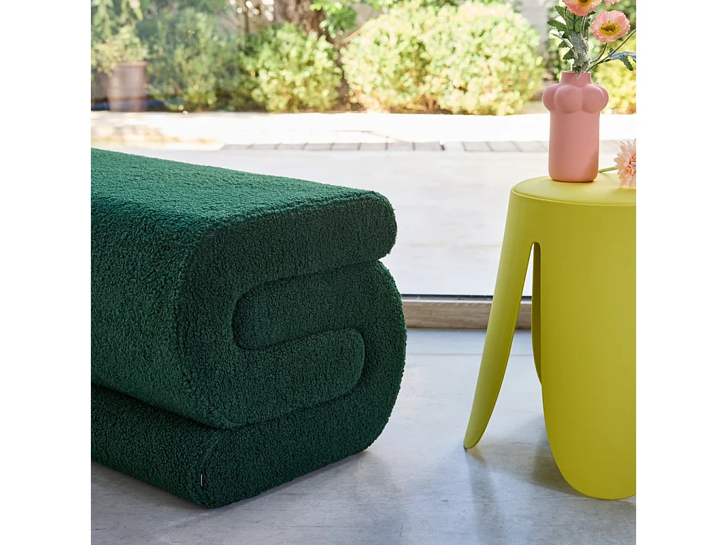Banc design revêtement bouclette vert 1-2 places L 92 x P 50 x H 45cm - Sasha