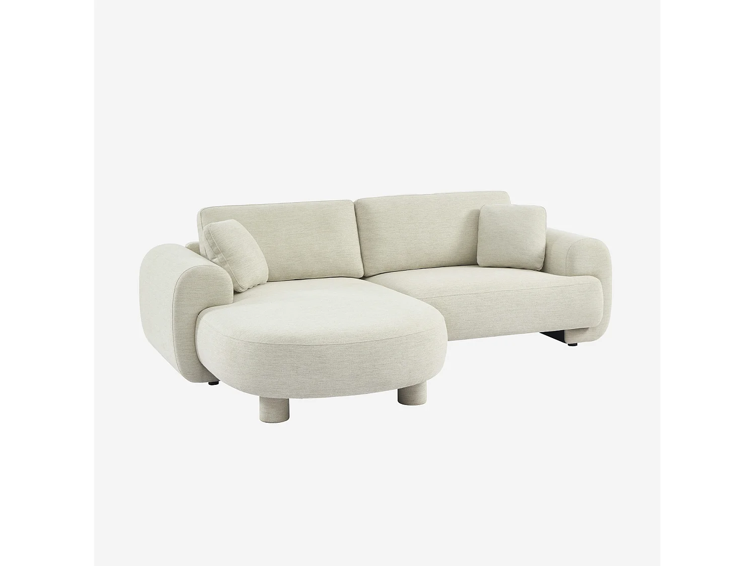 Sofá esquinero izquierdo con patas redondas de 3 plazas crema