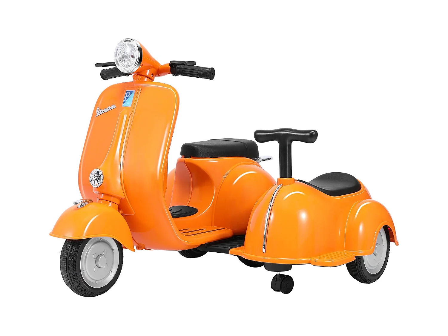 Scooter eléctrico Vespa 6v para niños, 2 plazas, en color naranja