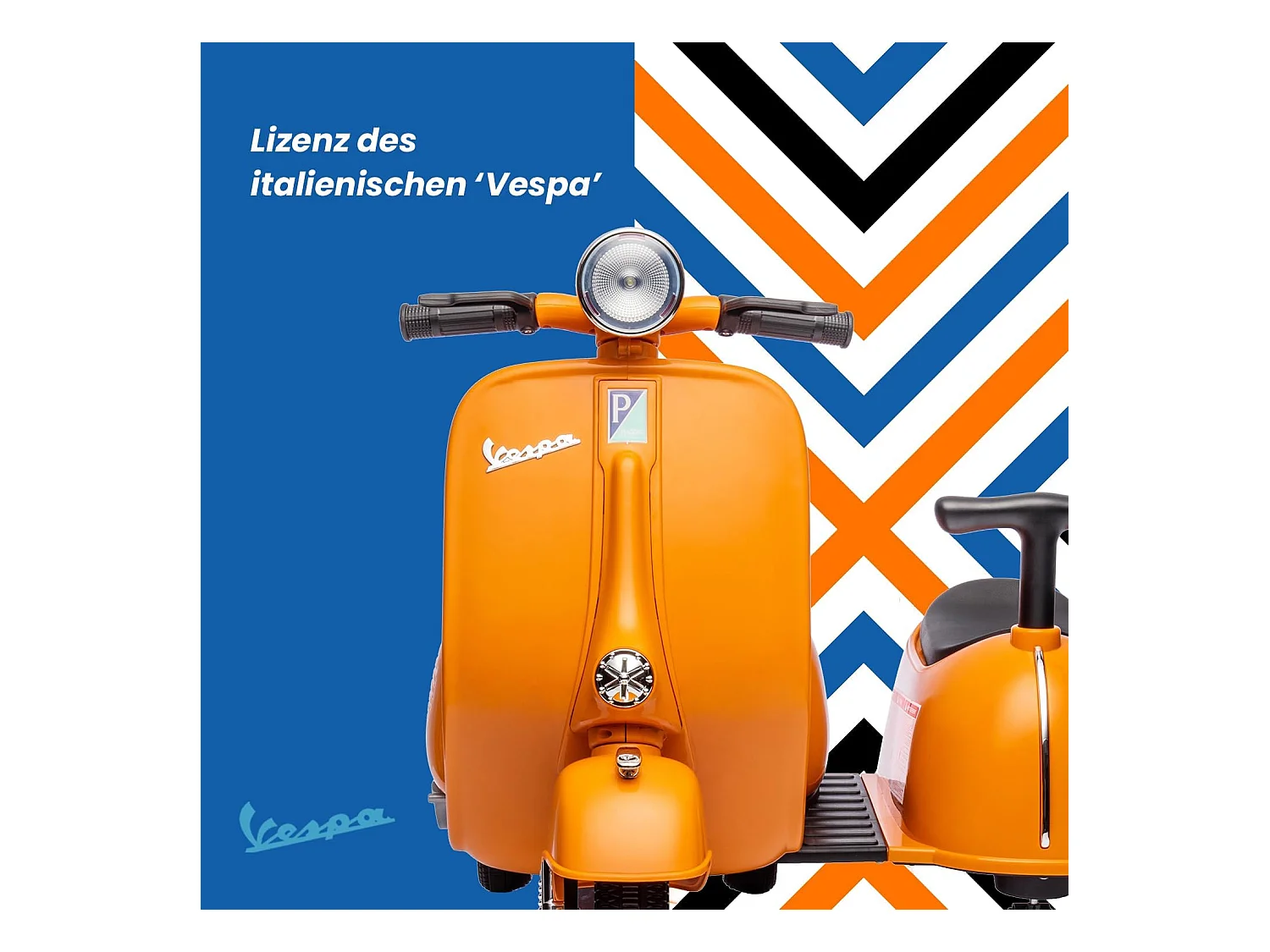 Scooter eléctrico Vespa 6v para niños, 2 plazas, en color naranja