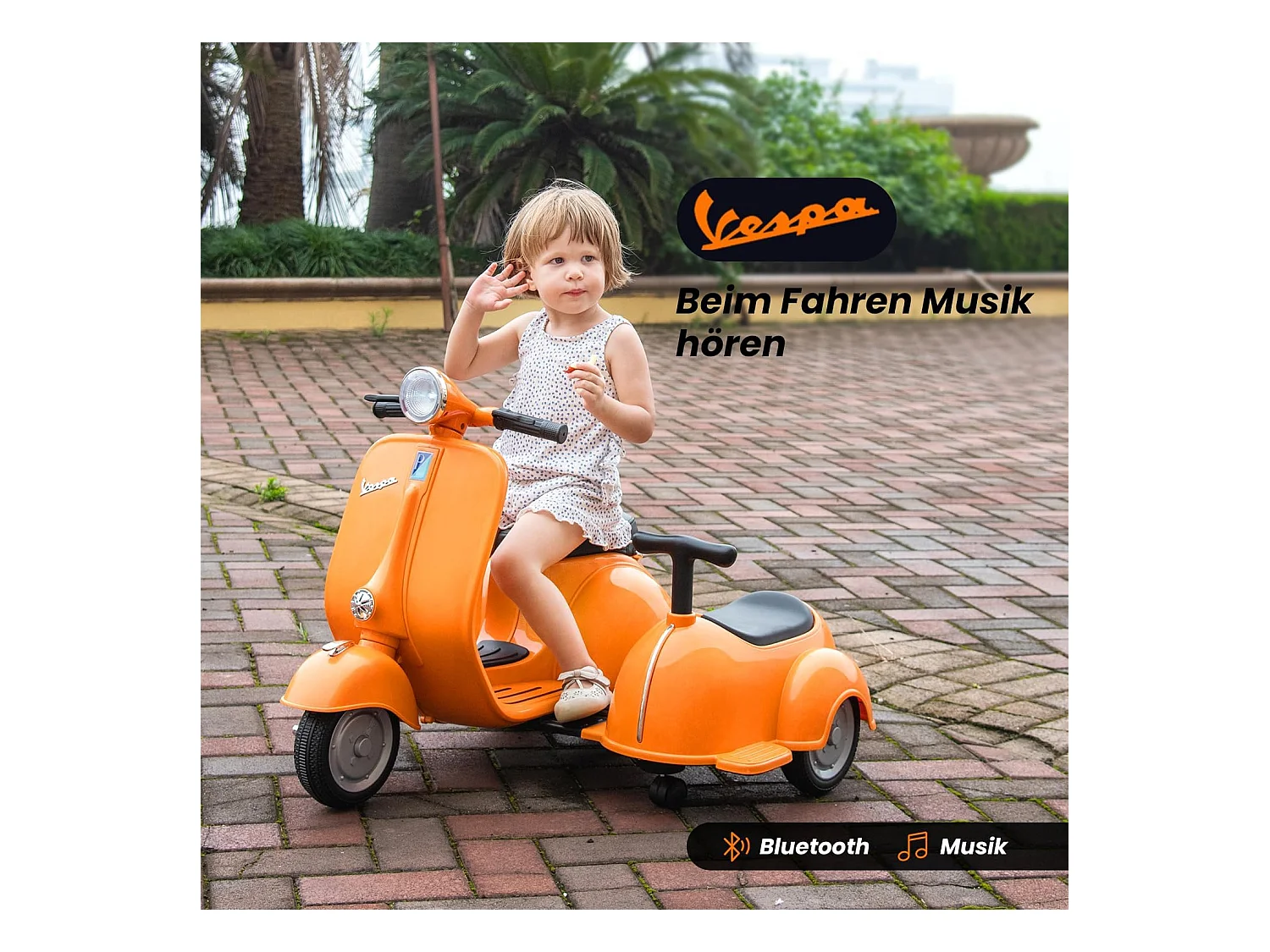 Scooter eléctrico Vespa 6v para niños, 2 plazas, en color naranja