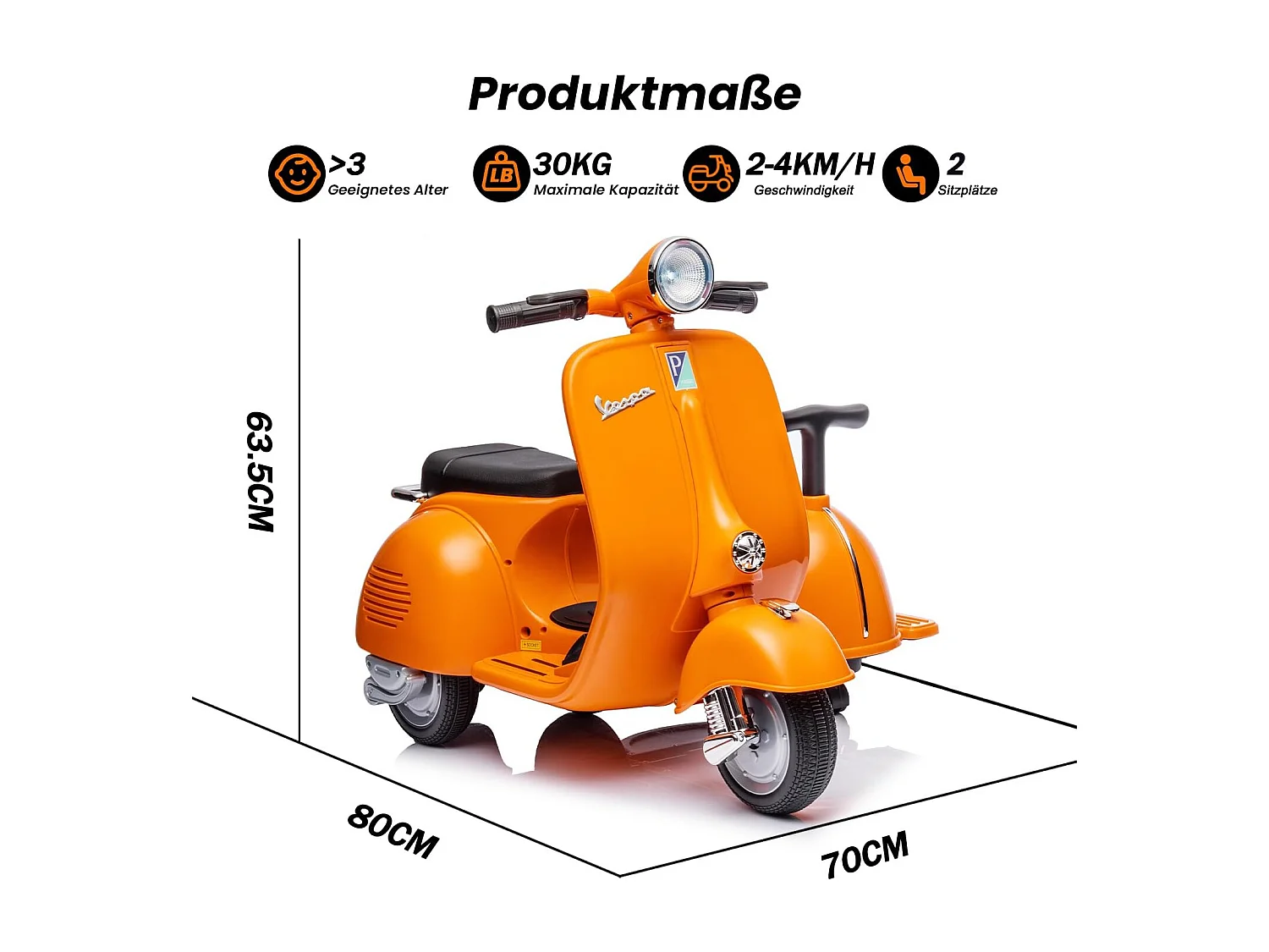 Vespa Dubbele Elektrische Kinderscooter - ORYXEARTH - Oranje - 6V - 4 Wielen