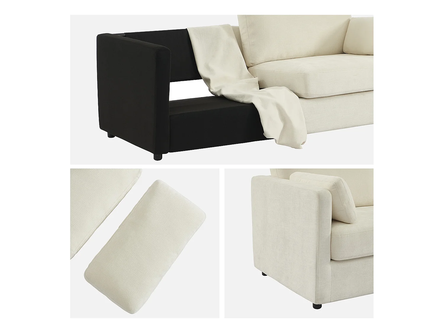 Sofá desenfundable de tela lisa de 2 plazas blanco