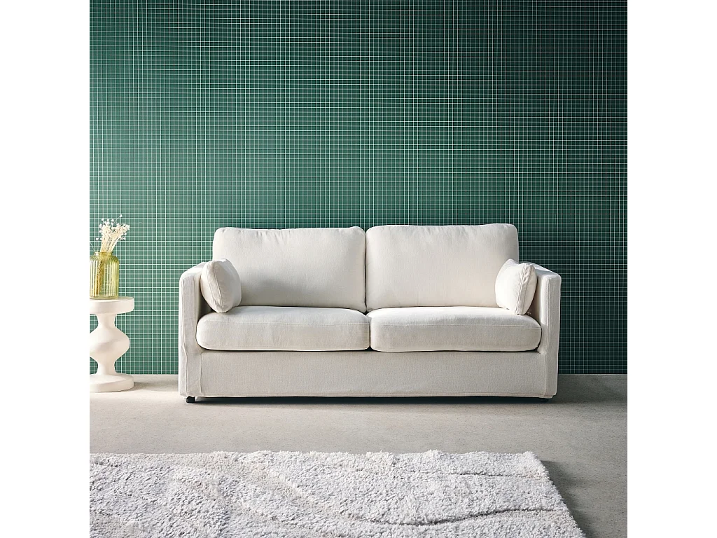Canapé 2 places déhoussable tissu blanc L 198 x P 88 x H 85cm - Neo