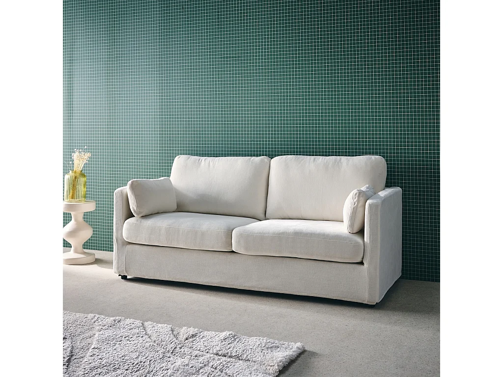 Canapé 2 places déhoussable tissu blanc L 198 x P 88 x H 85cm - Neo