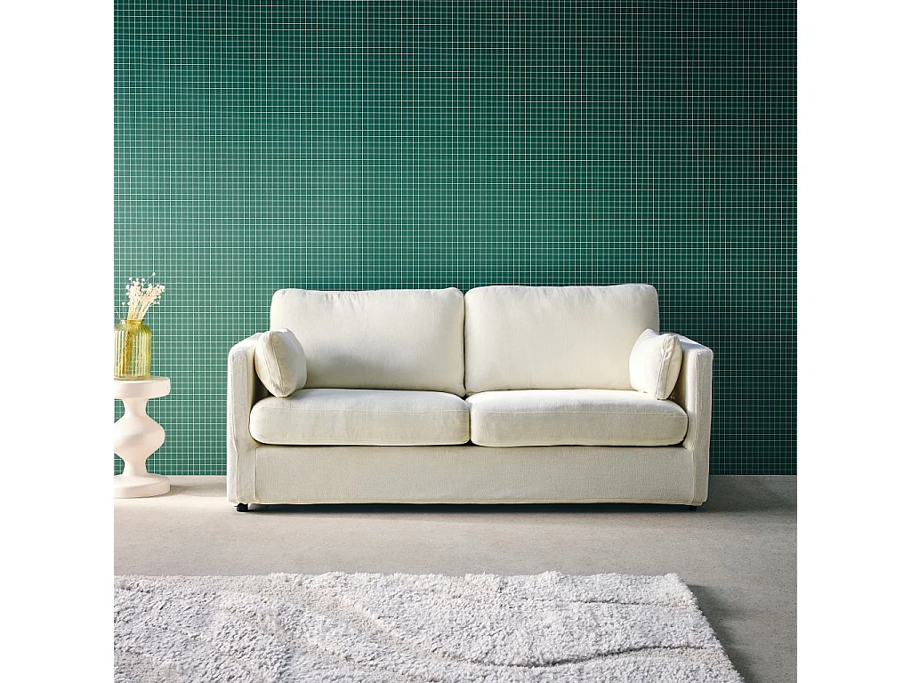 Canapé 2 places déhoussable tissu blanc L 198 x P 88 x H 85cm - Neo