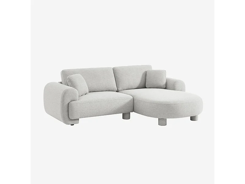 Canapé d'angle droite 3 places tissu gris clair. pieds ronds L 231 x P 160 / 88 cm - Zenio