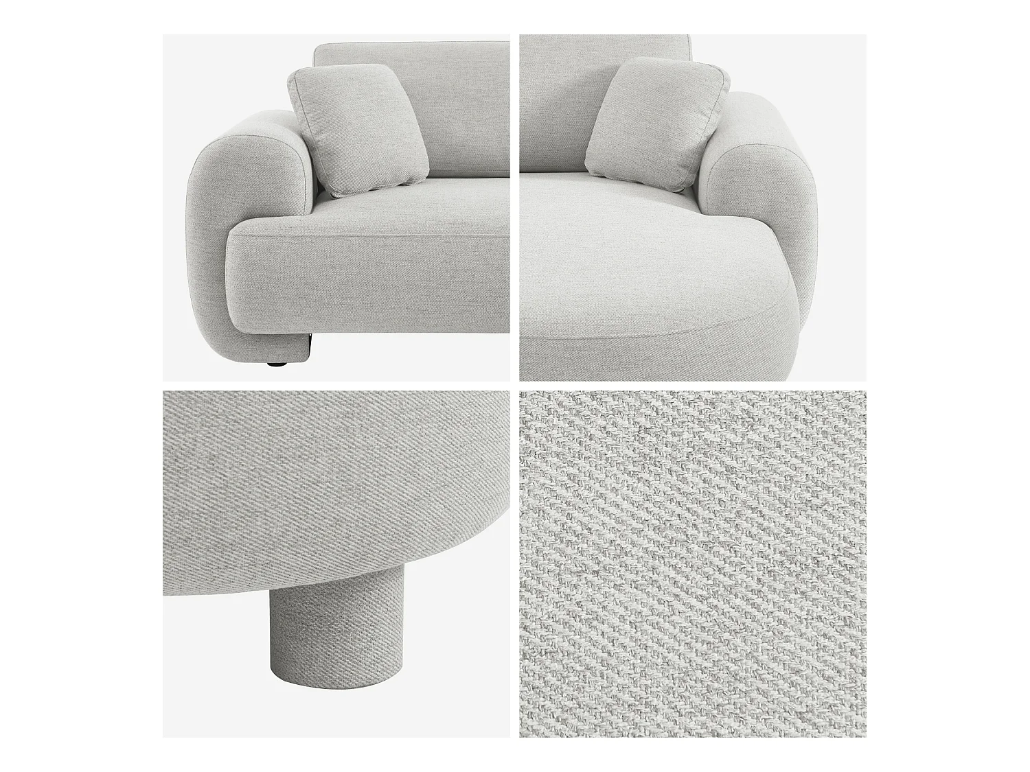 Sofá esquinero derecha de tela liso con patas redondas, 3 plazas gris