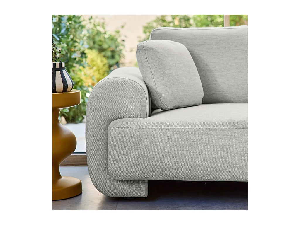 Sofá esquinero derecha de tela liso con patas redondas, 3 plazas gris