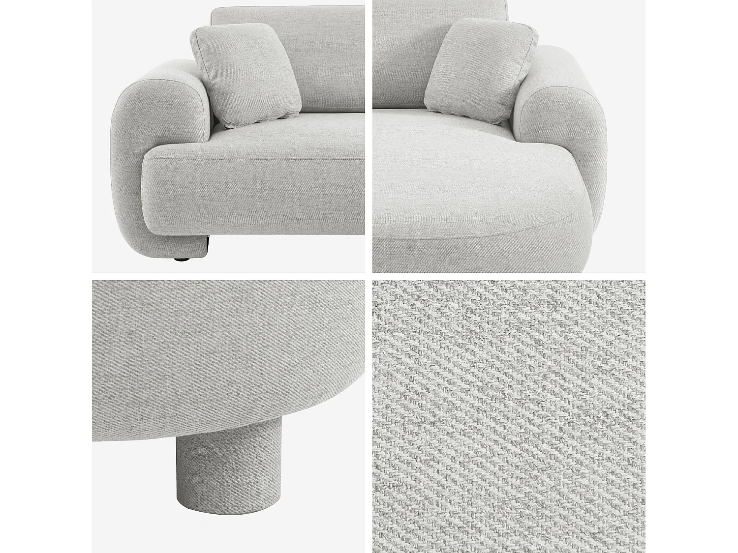 Canapé d'angle droite 3 places tissu gris clair. pieds ronds L 231 x P 160 / 88 cm - Zenio