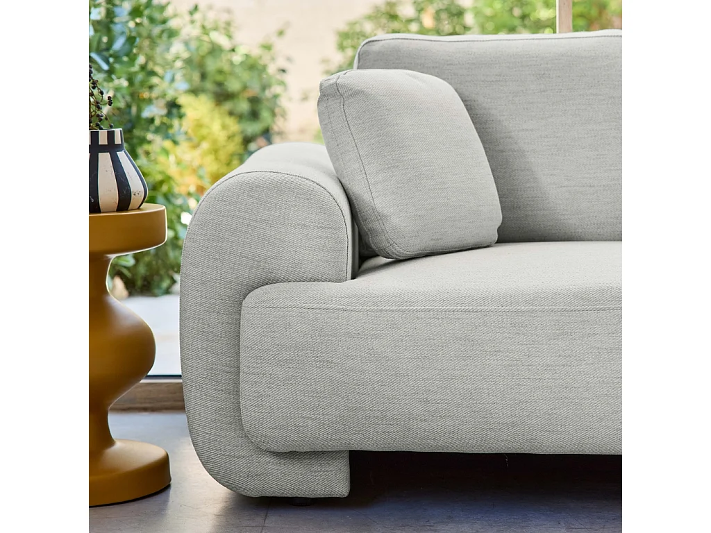 Sofá esquinero derecha de tela liso con patas redondas, 3 plazas gris