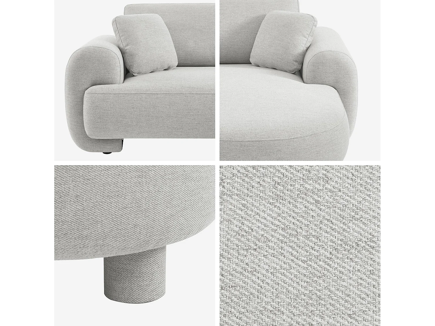 Sofá esquinero derecha de tela liso con patas redondas, 3 plazas gris