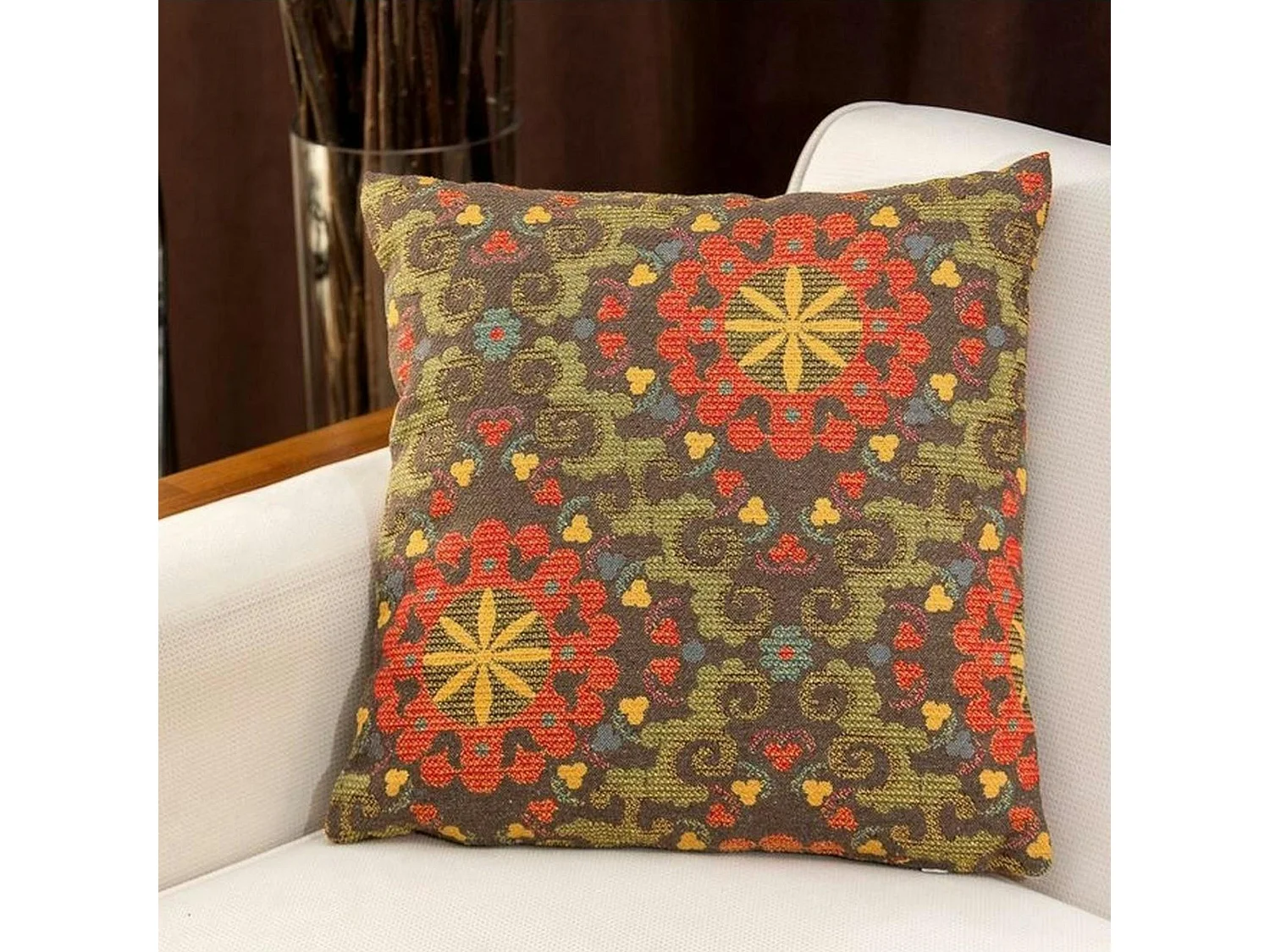 Coussin rétro – fleurs encadrées multicolores IZMIR