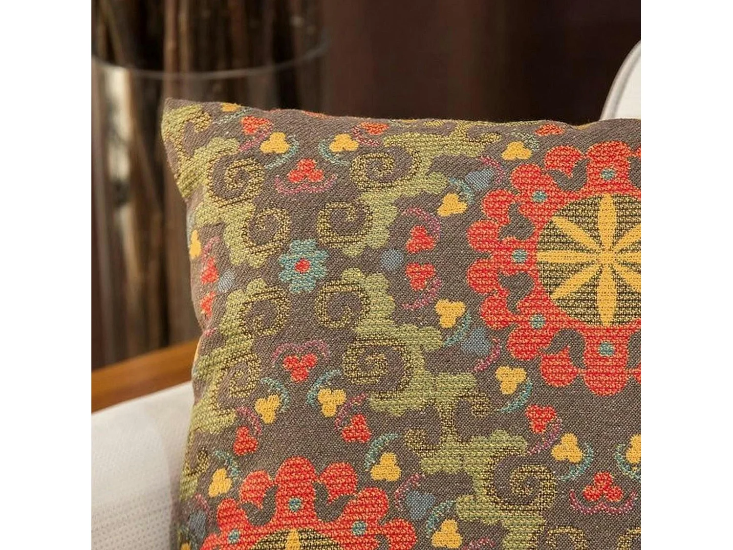 Coussin rétro – fleurs encadrées multicolores IZMIR