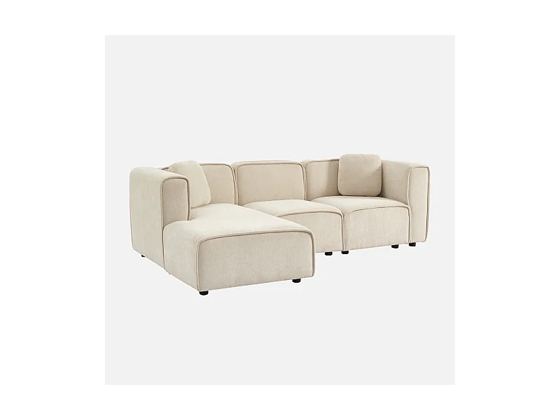 Divano angolare sinistro 3 posti tessuto, beige