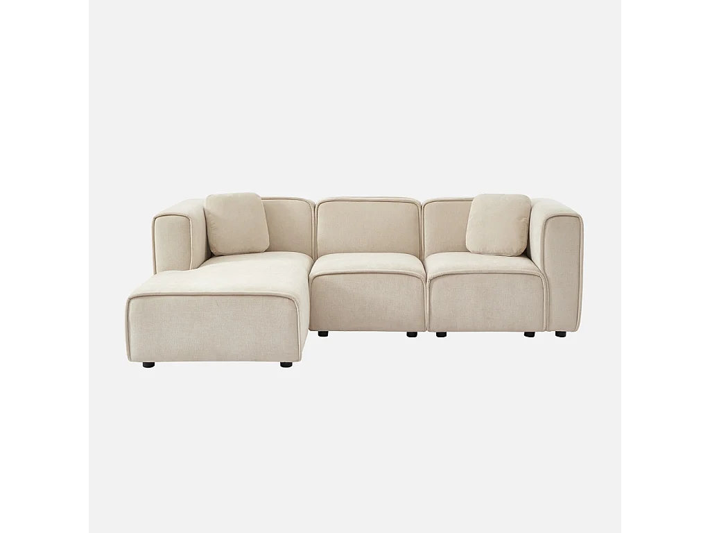 Canapé d'angle gauche 3 places tissu beige 2 coussins carrés L 230 x P 145 x H 70 cm - Lester