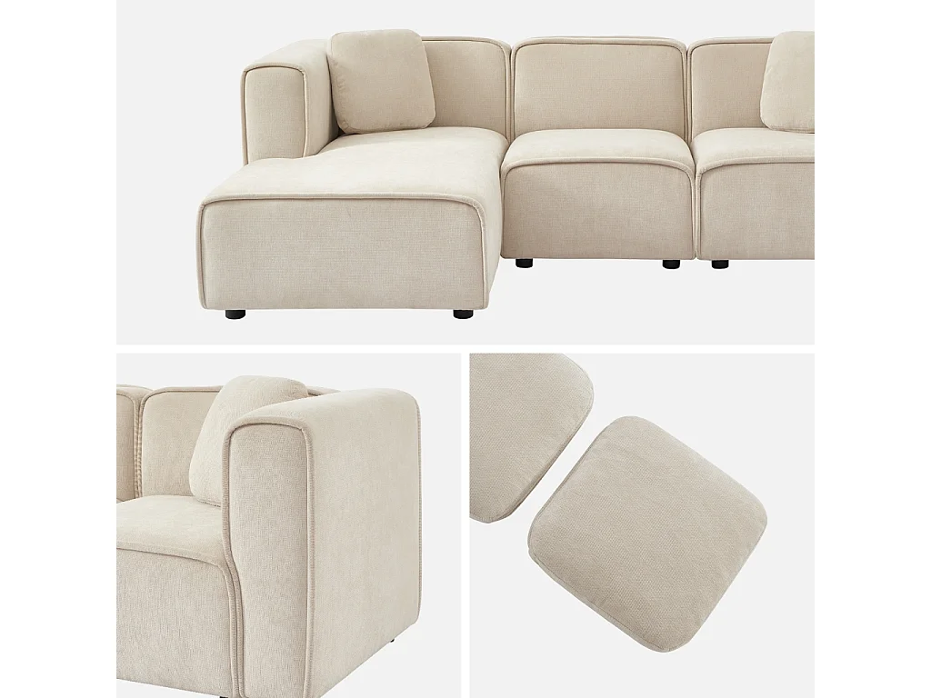 Canapé d'angle gauche 3 places tissu beige 2 coussins carrés L 230 x P 145 x H 70 cm - Lester