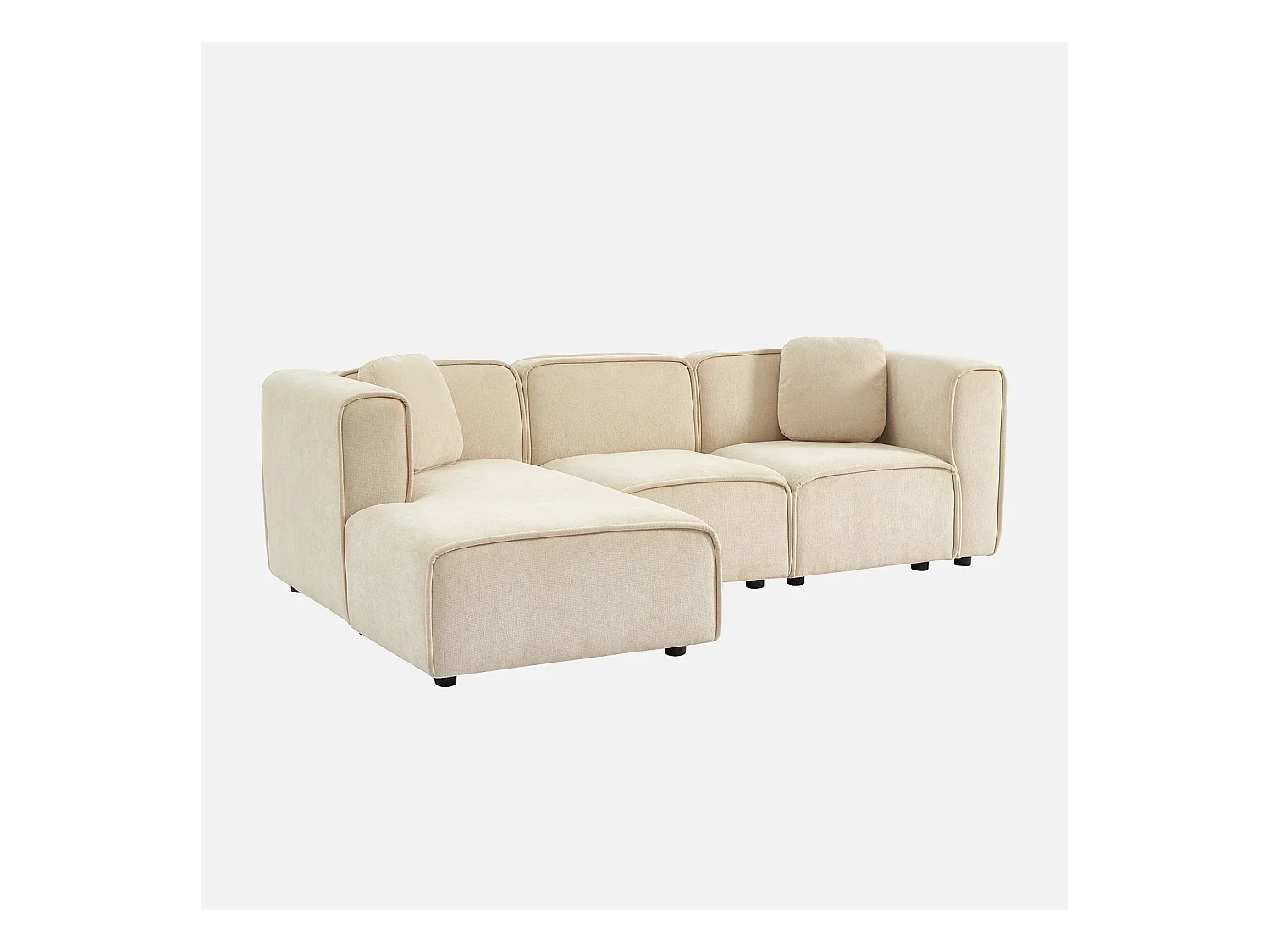 Sofá esquinero izquierdo de tela liso, 3 plazas beige