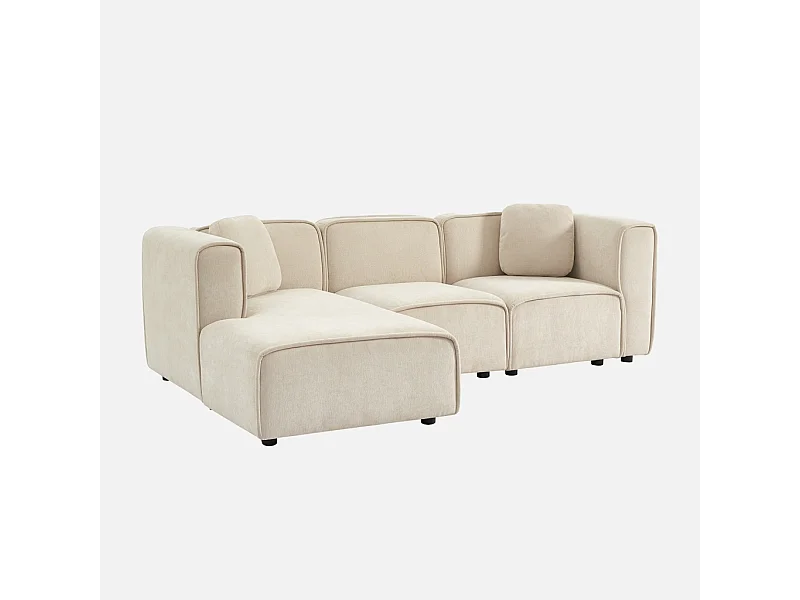 Divano angolare sinistro 3 posti tessuto, beige