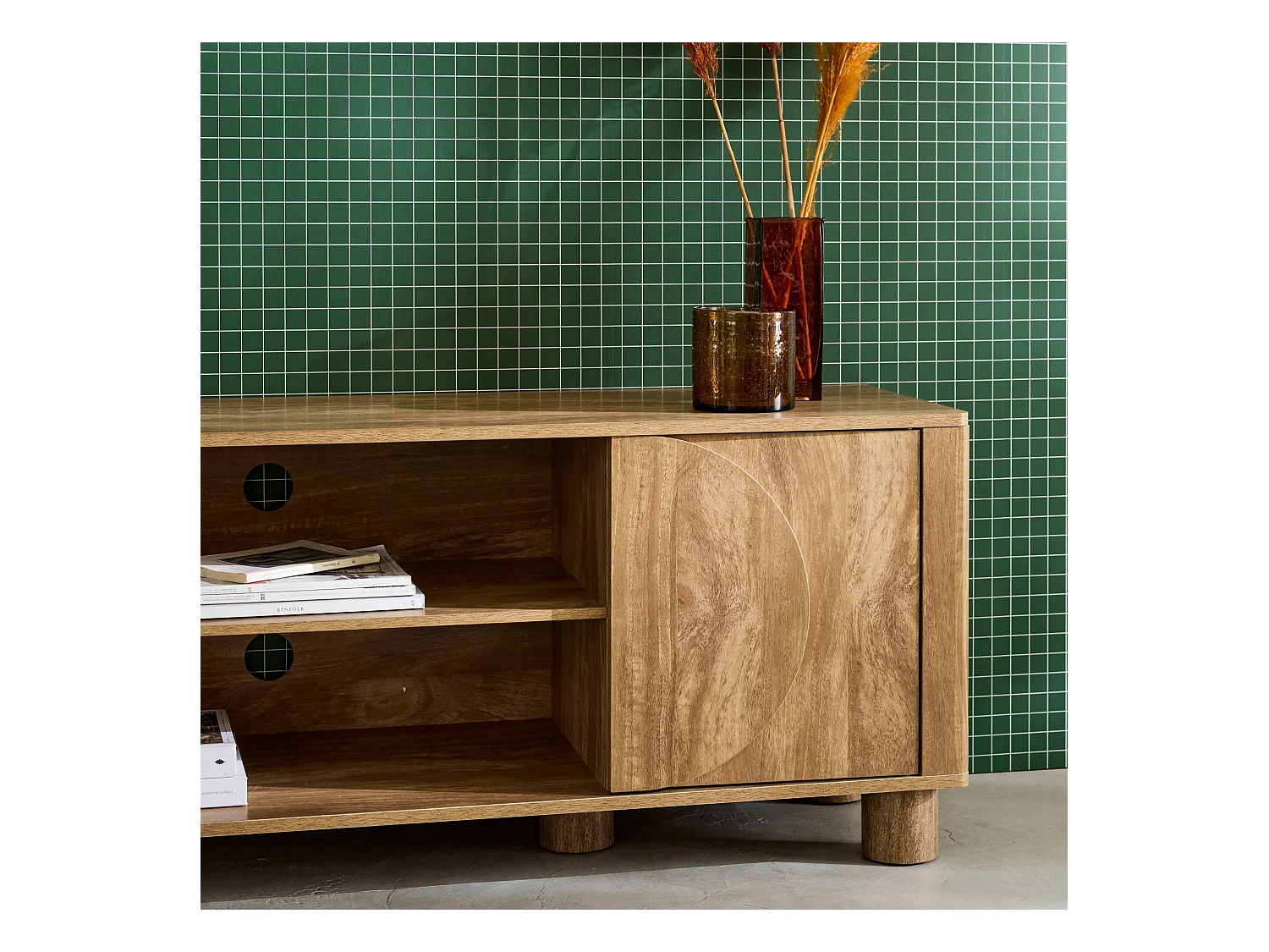 Meuble TV exotique décor bois de manguier 2 portes 155cm Pondi