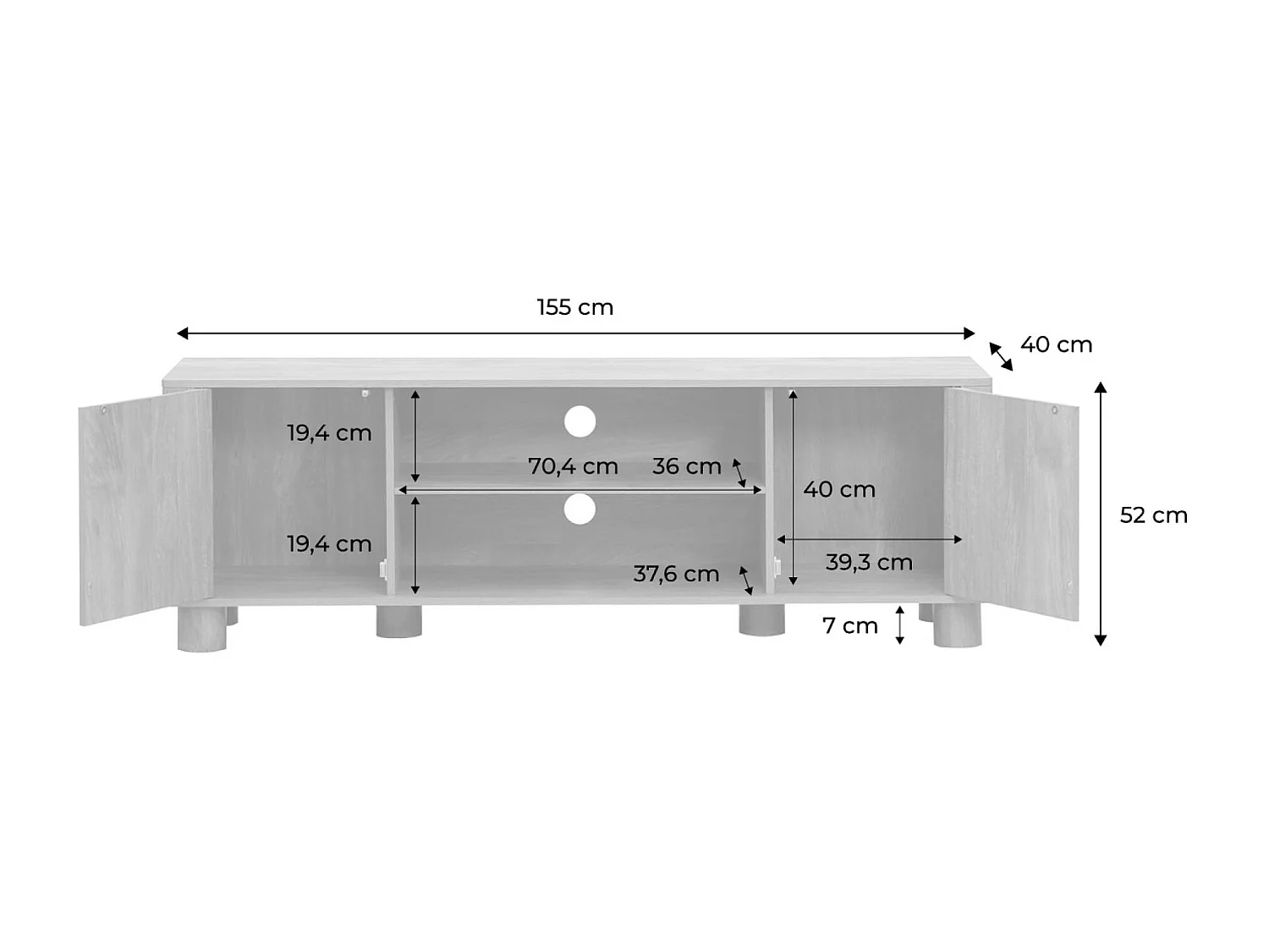 Meuble TV exotique décor bois de manguier 2 portes 155cm Pondi