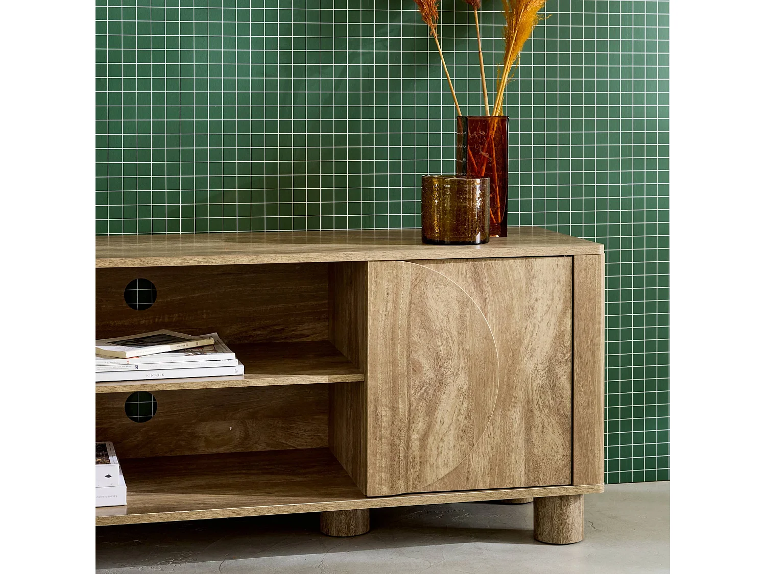 Meuble TV exotique décor bois de manguier 2 portes 155cm Pondi