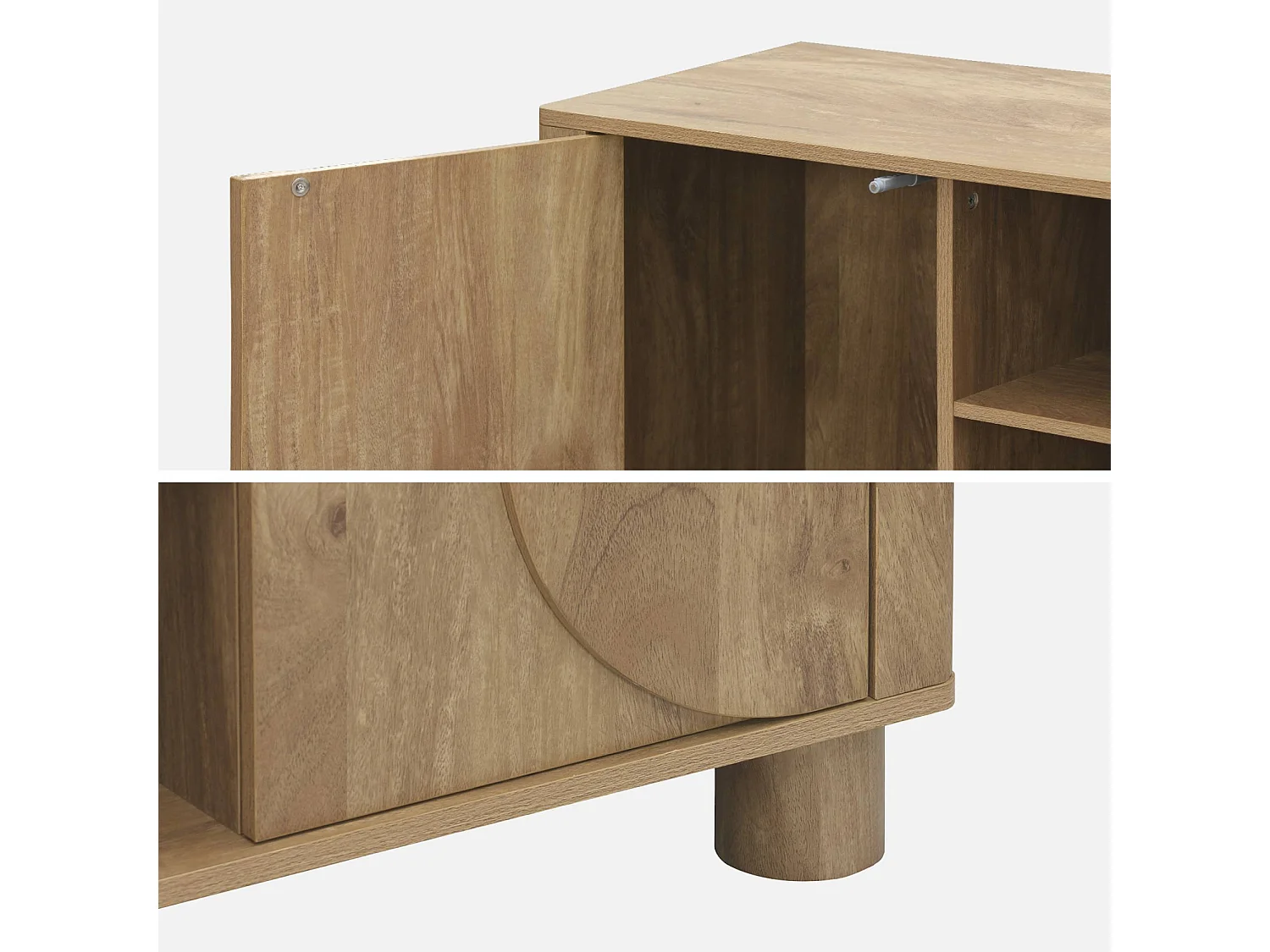 Mobile tv esotico effetto legno di mango 2 ante reversibili, 155cm,