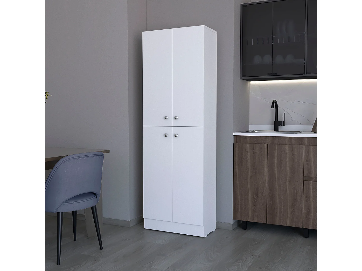 TUHOME Gabinete de Despensa Cameron con 4 Puertas y 5 Estantes Ocultos, Blanco