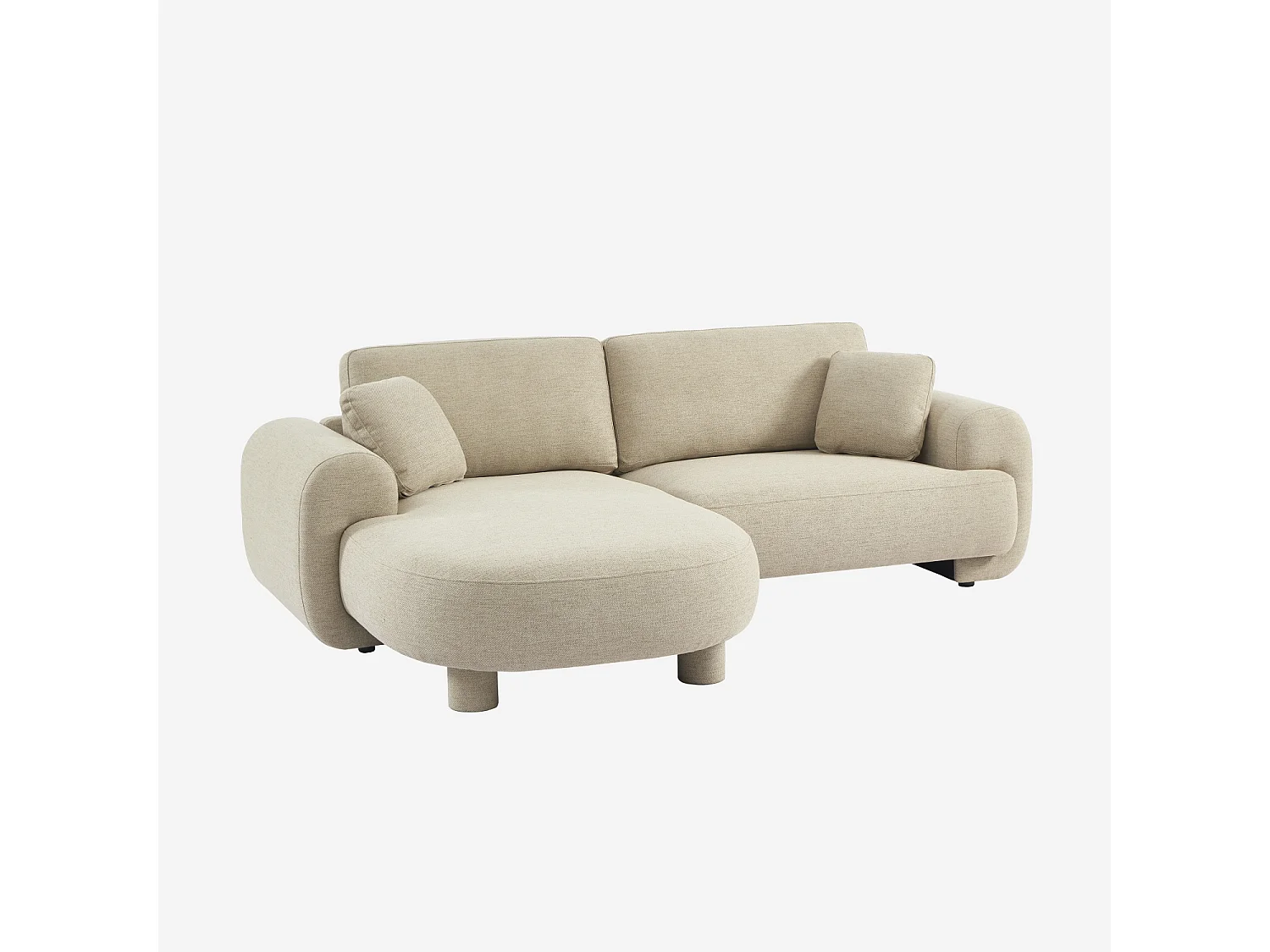 Canapé d'angle gauche 3 places tissu beige. pieds ronds L 231 x P 160 / 88 cm - Zenio