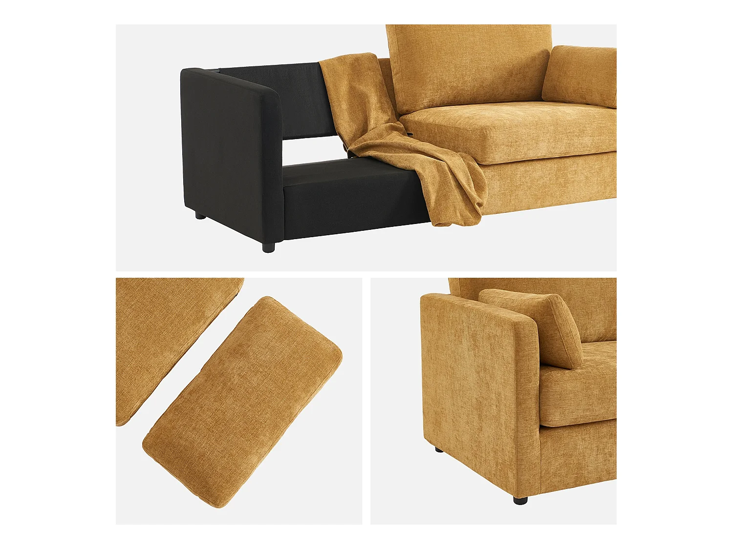 Sofá desenfundable de tela lisa de 2 plazas ocre