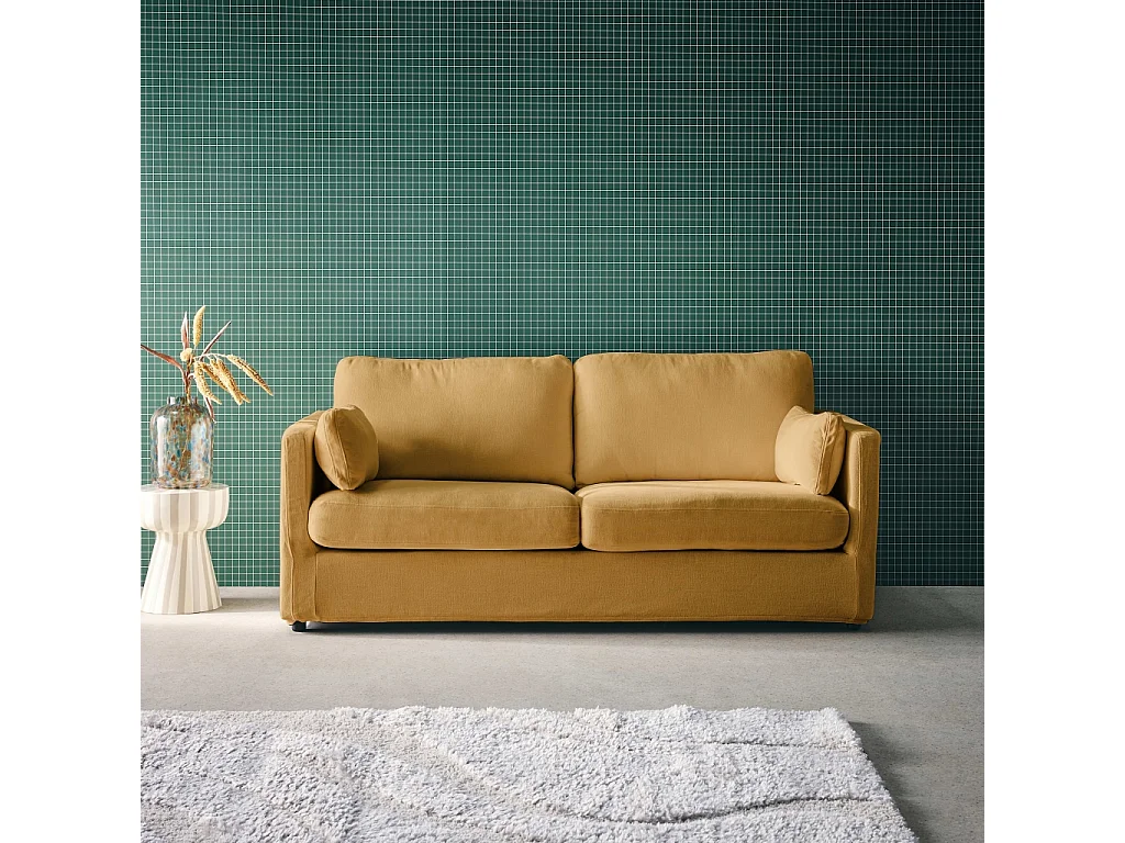 Canapé 2 places déhoussable tissu ocre L 198 x P 88 x H 85cm - Neo