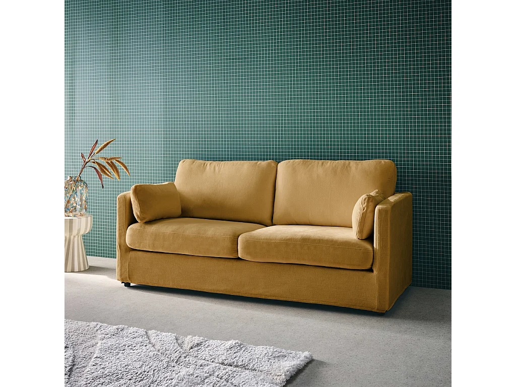 Canapé 2 places déhoussable tissu ocre L 198 x P 88 x H 85cm - Neo