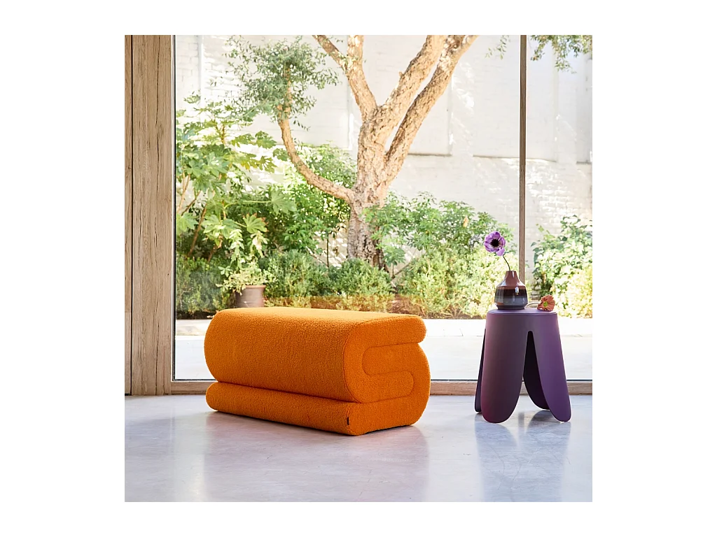 Banc design revêtement bouclette orange 1-2 places L 92 x P 50 x H 45cm - Sasha