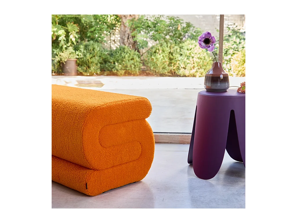 Banc design revêtement bouclette orange 1-2 places L 92 x P 50 x H 45cm - Sasha