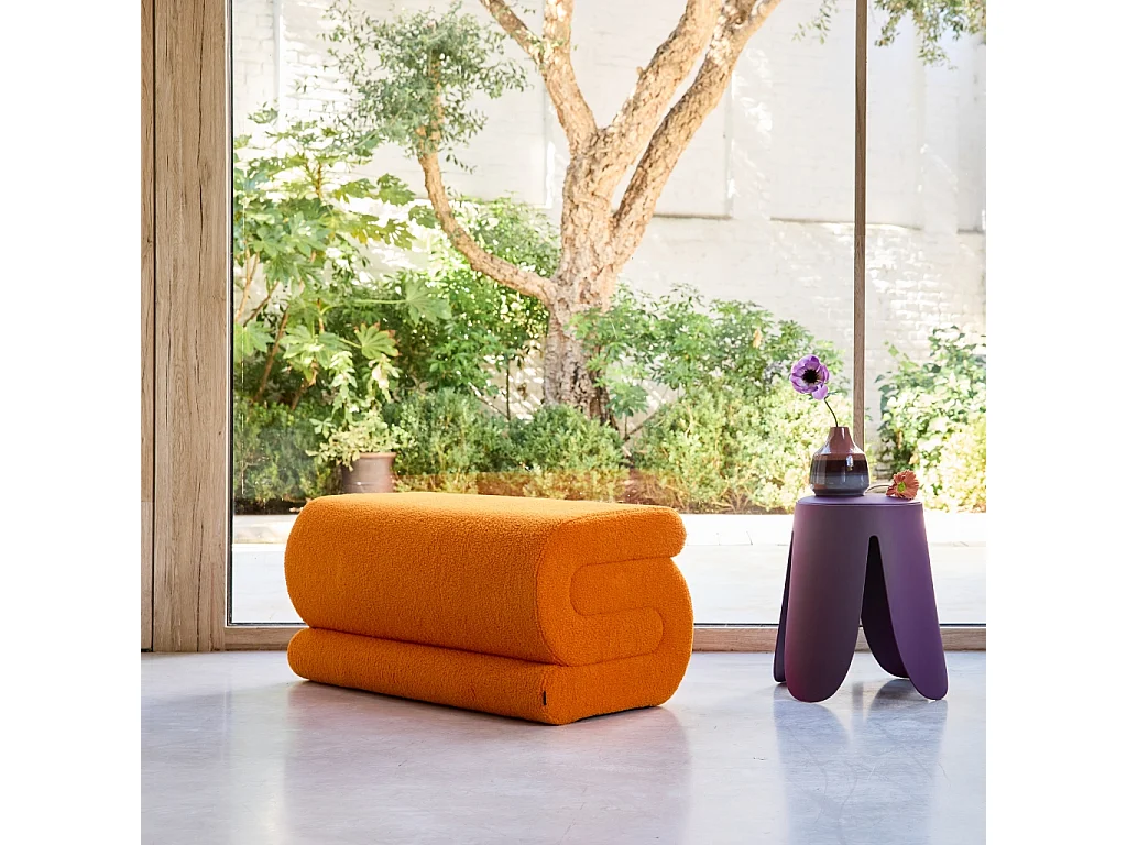 Banc design revêtement bouclette orange 1-2 places L 92 x P 50 x H 45cm - Sasha