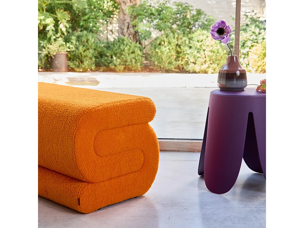 Banc design revêtement bouclette orange 1-2 places L 92 x P 50 x H 45cm - Sasha